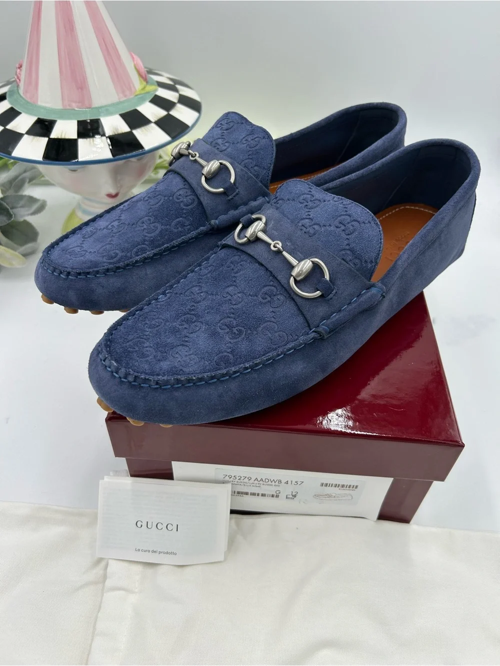 Men's Gucci blue suede GG embossed driver loafers size 12 fits 12.5 US - Picture 5 of 9